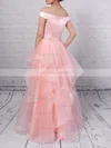 Ball Gown Off-the-shoulder Satin Organza Floor-length Beading Prom Dresses #Favs020105909