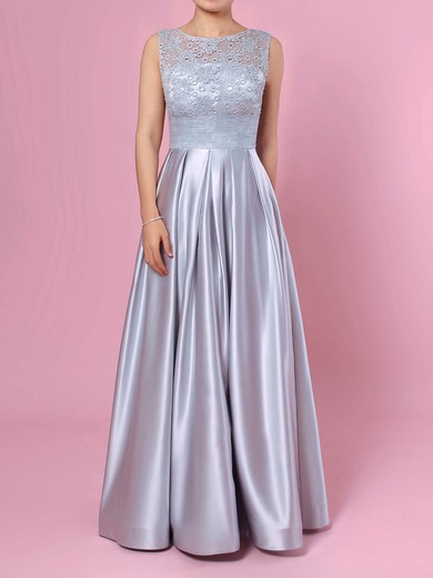 Princess Scoop Neck Lace Satin Floor-length Pockets Prom Dresses #Favs020105913