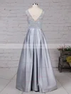 Princess Scoop Neck Lace Satin Floor-length Pockets Prom Dresses #Favs020105913