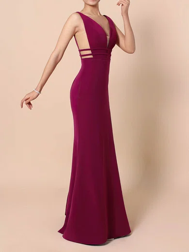 Sheath/Column V-neck Stretch Crepe Sweep Train Prom Dresses #Favs020105915