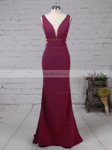 Sheath/Column V-neck Stretch Crepe Sweep Train Prom Dresses #Favs020105915