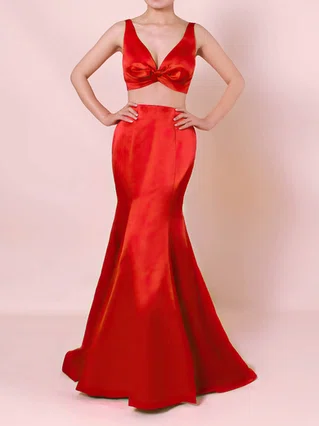 Trumpet/Mermaid V-neck Satin Sweep Train Ruffles Prom Dresses #Favs020105916 Trumpet/Mermaid V-neck Satin Sweep Train Ruffles Prom Dresses #Favs020105916