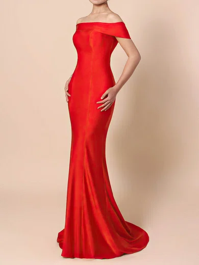Sheath/Column Off-the-shoulder Jersey Sweep Train Prom Dresses #Favs020105918
