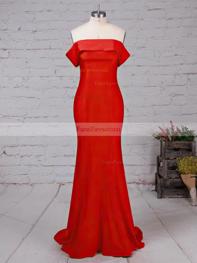 Sheath/Column Off-the-shoulder Jersey Sweep Train Prom Dresses #Favs020105918
