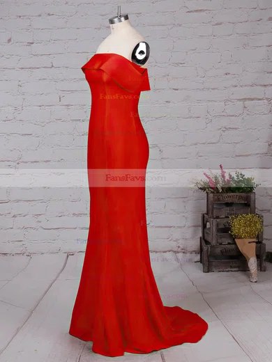 Sheath/Column Off-the-shoulder Jersey Sweep Train Prom Dresses #Favs020105918