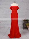 Sheath/Column Off-the-shoulder Jersey Sweep Train Prom Dresses #Favs020105918