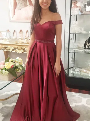 Princess Off-the-shoulder Satin Floor-length Beading Prom Dresses #Favs020105925 Princess Off-the-shoulder Satin Floor-length Beading Prom Dresses #Favs020105925