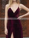 A-line V-neck Velvet Floor-length Split Front Prom Dresses #Favs020106115