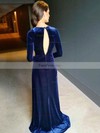 Sheath/Column V-neck Velvet Sweep Train Split Front Prom Dresses #Favs020106116