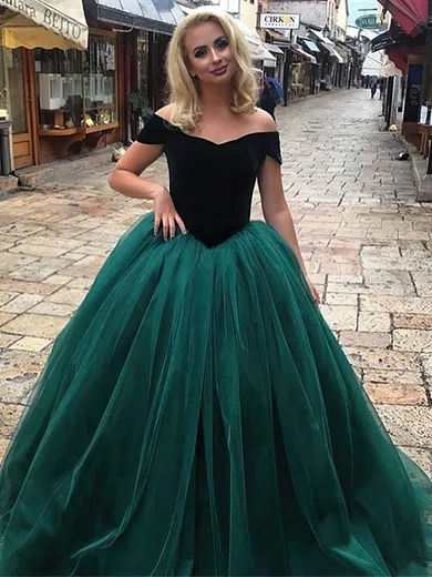 Ball Gown Off-the-shoulder Tulle Velvet Floor-length Prom Dresses #Favs020106117