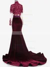 Trumpet/Mermaid High Neck Velvet Sweep Train Appliques Lace Prom Dresses #Favs020106118