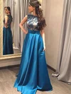 A-line Scoop Neck Satin Floor-length Lace Prom Dresses #Favs020102065