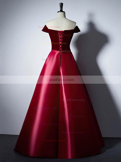Ball Gown Off-the-shoulder Satin Velvet Floor-length Sashes / Ribbons Prom Dresses #Favs020106129