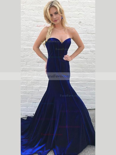 Trumpet/Mermaid High Neck Velvet Sweep Train Beading Prom Dresses #Favs020106134