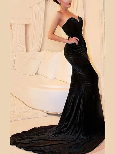 Trumpet/Mermaid V-neck Velvet Sweep Train Prom Dresses #Favs020106143