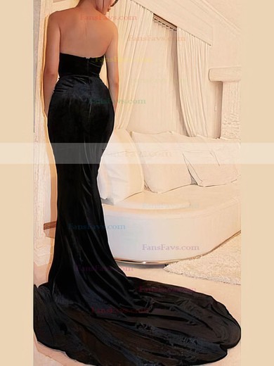 Trumpet/Mermaid V-neck Velvet Sweep Train Prom Dresses #Favs020106143