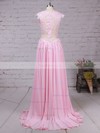 A-line V-neck Chiffon Sweep Train Appliques Lace Prom Dresses #Favs020102171