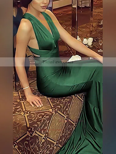 Trumpet/Mermaid V-neck Silk-like Satin Sweep Train Prom Dresses #Favs020104485