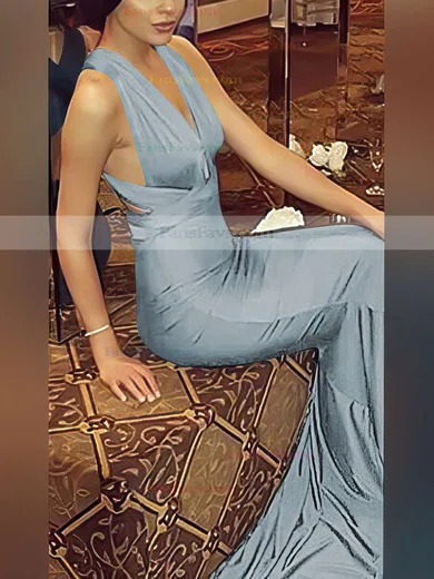 Trumpet/Mermaid V-neck Silk-like Satin Sweep Train Prom Dresses #Favs020104485