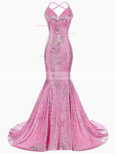 Trumpet/Mermaid V-neck Sequined Sweep Train Prom Dresses #Favs020106183