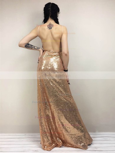Sheath/Column V-neck Sequined Floor-length Prom Dresses #Favs020106189