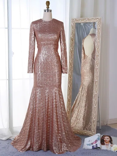 Trumpet/Mermaid Scoop Neck Sequined Sweep Train Prom Dresses #Favs020106201