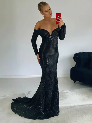 Trumpet/Mermaid Off-the-shoulder Sequined Sweep Train Prom Dresses #Favs020106204