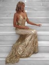 Trumpet/Mermaid V-neck Sequined Sweep Train Prom Dresses #Favs020106207