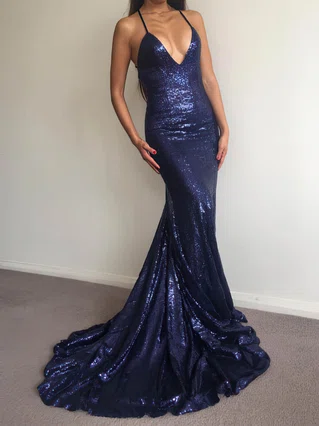 Trumpet/Mermaid V-neck Sequined Sweep Train Prom Dresses #Favs020106208 Trumpet/Mermaid V-neck Sequined Sweep Train Prom Dresses #Favs020106208