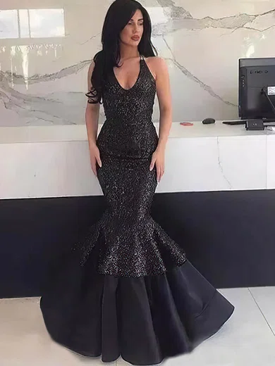 Trumpet/Mermaid Halter Organza Sequined Floor-length Prom Dresses #Favs020106213