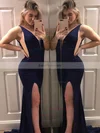 Trumpet/Mermaid V-neck Jersey Sweep Train Split Front Prom Dresses #Favs020106223