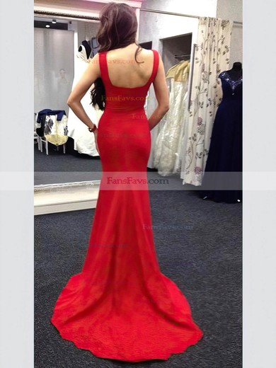 Trumpet/Mermaid Square Neckline Jersey Sweep Train Prom Dresses #Favs020106224