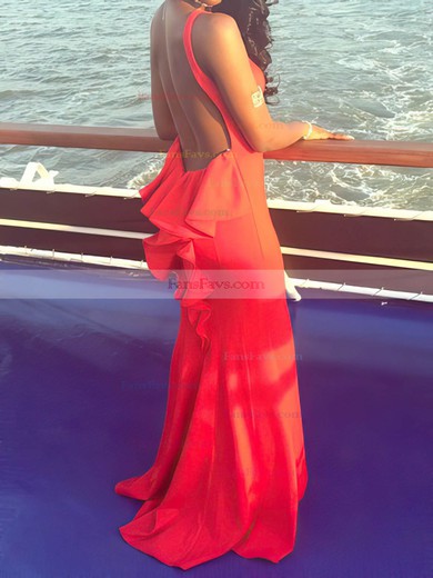 Trumpet/Mermaid Scoop Neck Jersey Sweep Train Cascading Ruffles Prom Dresses #Favs020106235