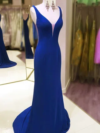 Sheath/Column V-neck Jersey Sweep Train Prom Dresses #Favs020106236 Sheath/Column V-neck Jersey Sweep Train Prom Dresses #Favs020106236