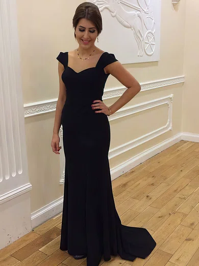 Sheath/Column V-neck Silk-like Satin Sweep Train Prom Dresses #Favs020106238