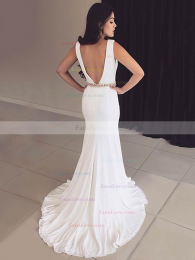 Trumpet/Mermaid V-neck Chiffon Sweep Train Sashes / Ribbons Prom Dresses #Favs020106239