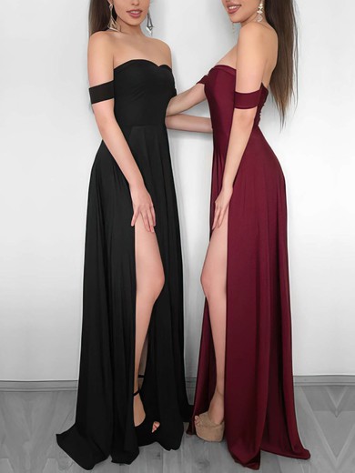 Sheath/Column Off-the-shoulder Jersey Floor-length Split Front Prom Dresses #Favs020106241