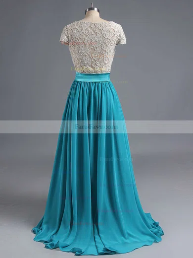 A-line V-neck Lace Chiffon Floor-length Sequins Prom Dresses #Favs020102209