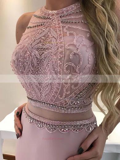 Sheath/Column Scoop Neck Jersey Floor-length Beading Prom Dresses #Favs020106243