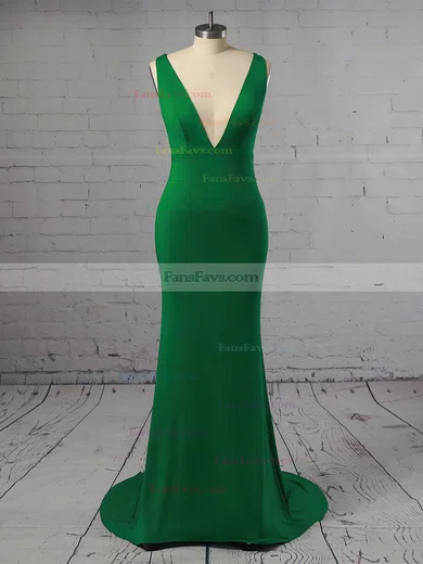 Trumpet/Mermaid V-neck Jersey Sweep Train Prom Dresses #Favs020106249