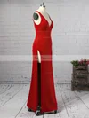 Sheath/Column V-neck Jersey Ankle-length Split Front Prom Dresses #Favs020106254