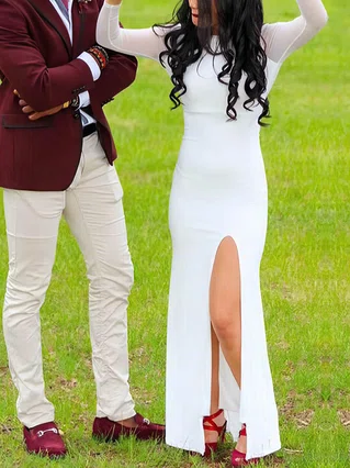 Sheath/Column Scoop Neck Jersey Floor-length Split Front Prom Dresses #Favs020106259 Sheath/Column Scoop Neck Jersey Floor-length Split Front Prom Dresses #Favs020106259