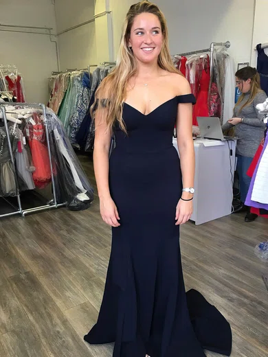 Trumpet/Mermaid Off-the-shoulder Jersey Sweep Train Prom Dresses #Favs020106261