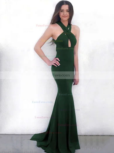 Trumpet/Mermaid V-neck Stretch Crepe Sweep Train Prom Dresses #Favs020106264