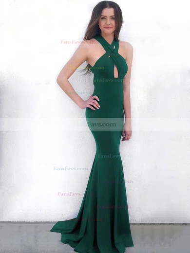 Trumpet/Mermaid V-neck Stretch Crepe Sweep Train Prom Dresses #Favs020106264