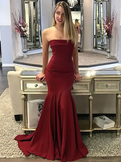 Trumpet/Mermaid Strapless Jersey Sweep Train Prom Dresses #Favs020106268