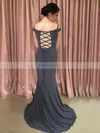 Trumpet/Mermaid Off-the-shoulder Jersey Sweep Train Sashes / Ribbons Prom Dresses #Favs020106269