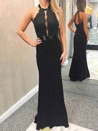 Sheath/Column Scoop Neck Jersey Floor-length Appliques Lace Prom Dresses #Favs020106270 Sheath/Column Scoop Neck Jersey Floor-length Appliques Lace Prom Dresses #Favs020106270
