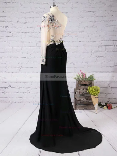 Sheath/Column One Shoulder Chiffon Sweep Train Split Front Prom Dresses #Favs020102230