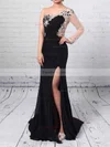 Sheath/Column One Shoulder Chiffon Sweep Train Split Front Prom Dresses #Favs020102230